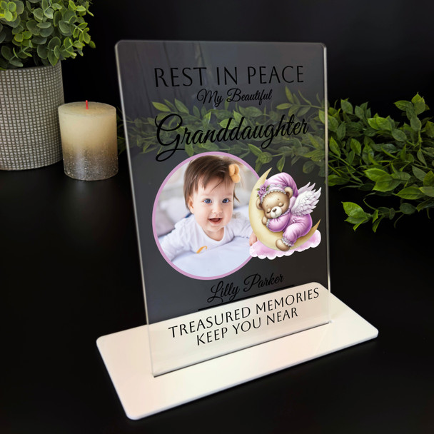 Granddaughter Pink Sleep Bear Photo Memorial Keepsake Gift Personalised Plaque