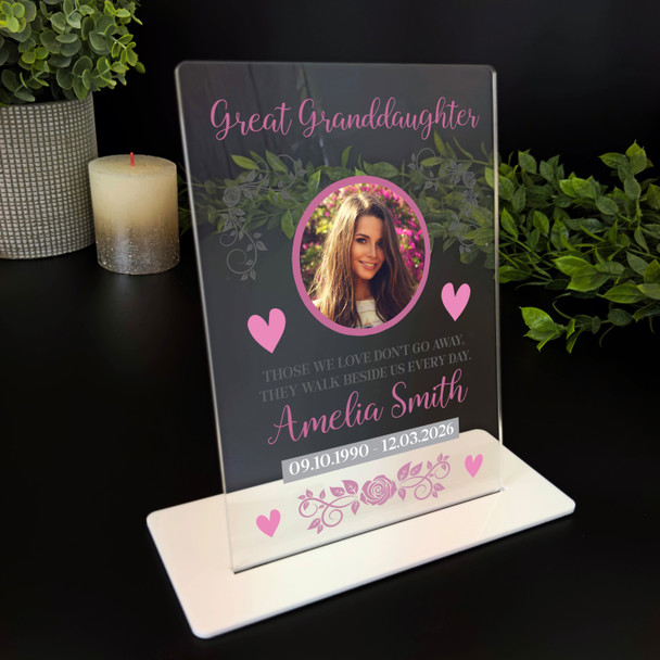 Great Granddaughter Memorial Keepsake Gift Pink Photo Rose Personalised Plaque