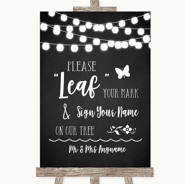 Chalk Style Black & White Lights Fingerprint Tree Instructions Wedding Sign