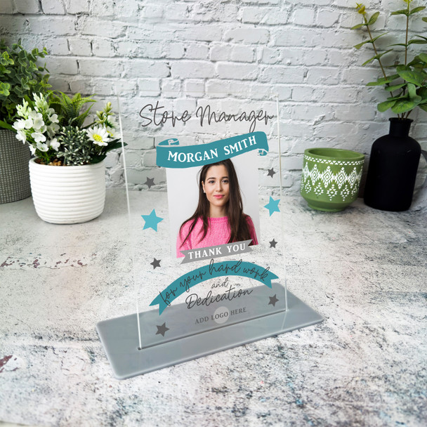 Store Manager Thank You Job Blue Photo Gift Employee Personalised Gift Plaque