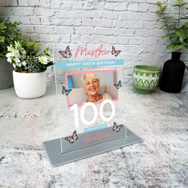 100 Birthday Gift For Female Butterfly Photo Personalised Gift Acrylic Plaque