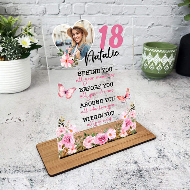 18th Birthday Gift Floral Heart Photo Custom Personalised Gift Acrylic Plaque