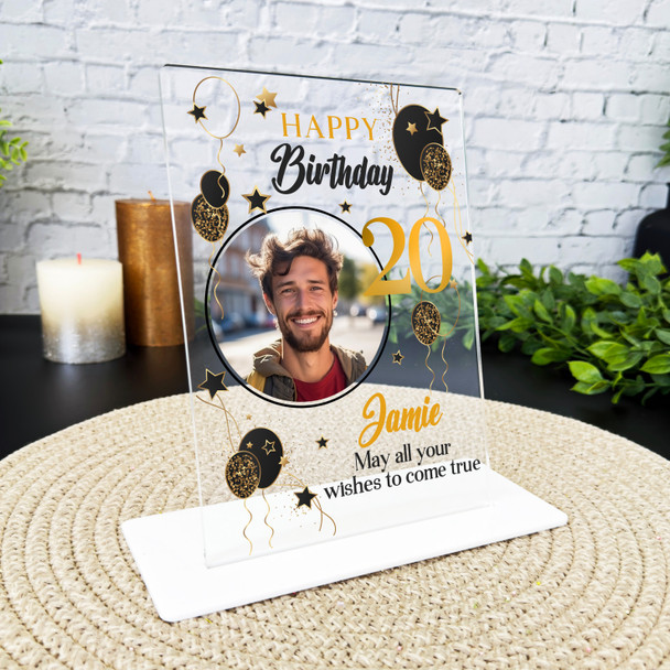 20th Birthday Gift Black Gold Balloons Photo Personalised Gift Acrylic Plaque 20th Birthday Gift Black Gold Balloons Photo Personalised Gift Acrylic Plaque