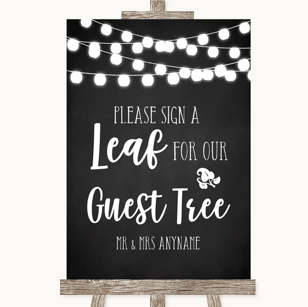Chalk Style Black & White Lights Guest Tree Leaf Personalised Wedding Sign