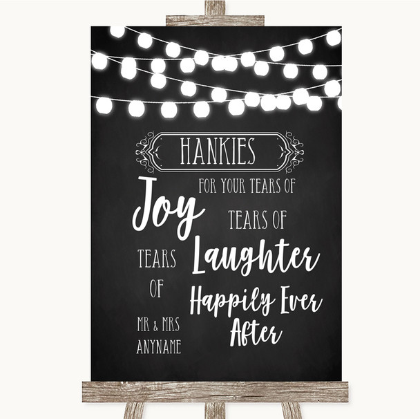 Chalk Style Black & White Lights Hankies And Tissues Personalised Wedding Sign