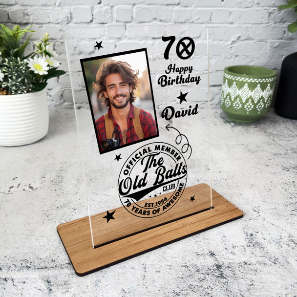 70th Birthday Gift The Old Balls Stamp Photo Personalised Gift Acrylic Plaque