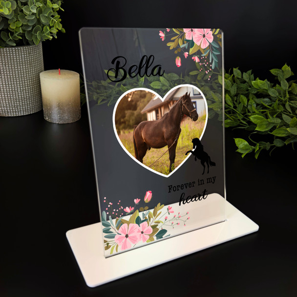 Horse Memorial Keepsake Gift Pink Floral Heart Photo Personalised Gift Plaque
