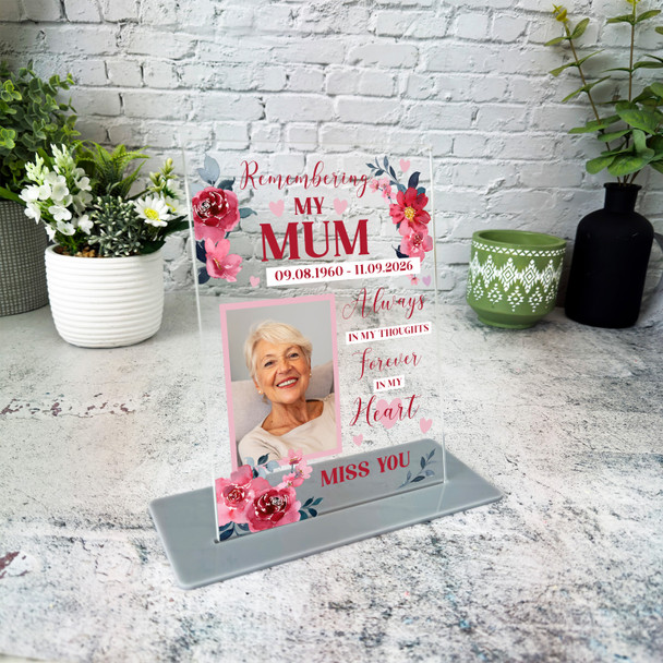 Mum Female Red Flower Memorial Keepsake Gift Personalised Gift Acrylic Plaque