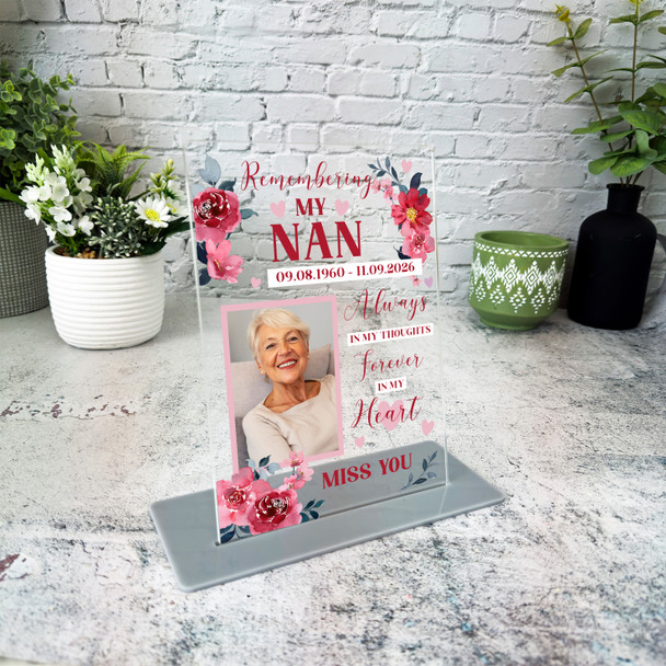 Nan Female Red Flower Memorial Keepsake Gift Personalised Gift Acrylic Plaque