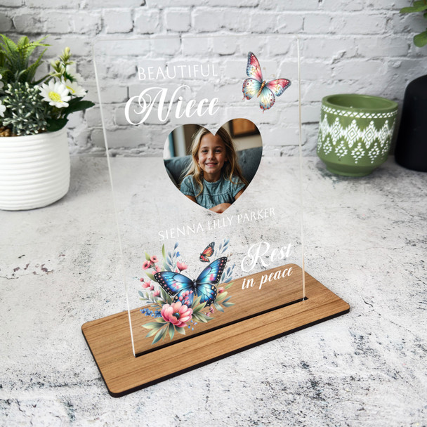 Niece Butterflies Heart Photo Memorial Keepsake Gift Personalised Gift Plaque