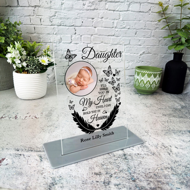 Daughter Feather Butterflies Photo Memorial Keepsake Gift Personalised Plaque