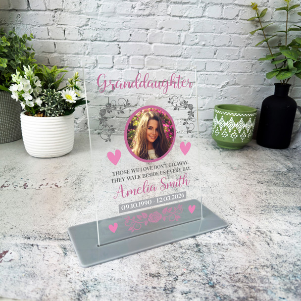 Granddaughter Memorial Keepsake Gift Pink Photo Rose Personalised Gift Plaque