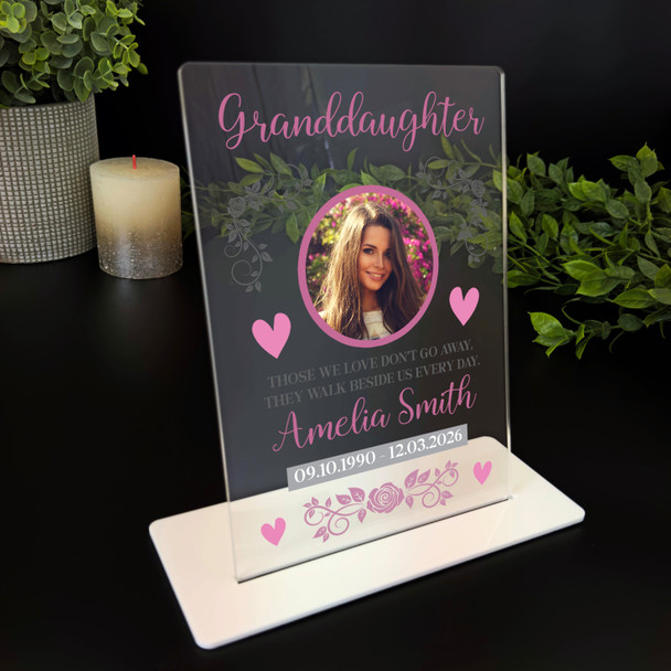 Granddaughter Memorial Keepsake Gift Pink Photo Rose Personalised Gift Plaque