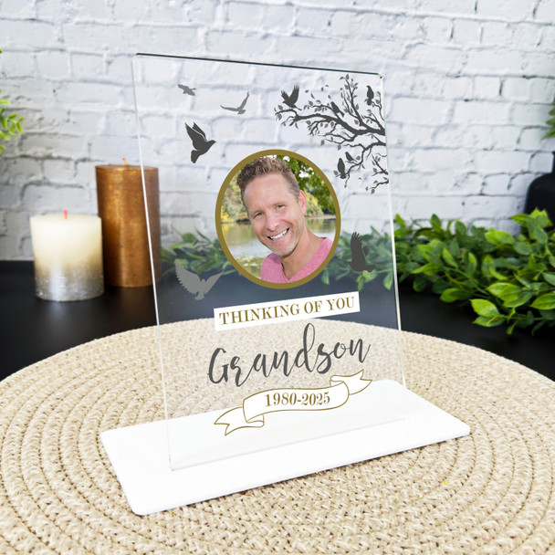 Grandson Thinking Of You Memorial Keepsake Gift Bird Tree Photo Custom Plaque