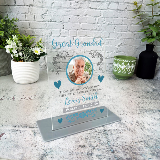 Great Grandad Memorial Keepsake Gift Blue Photo Rose Personalised Gift Plaque