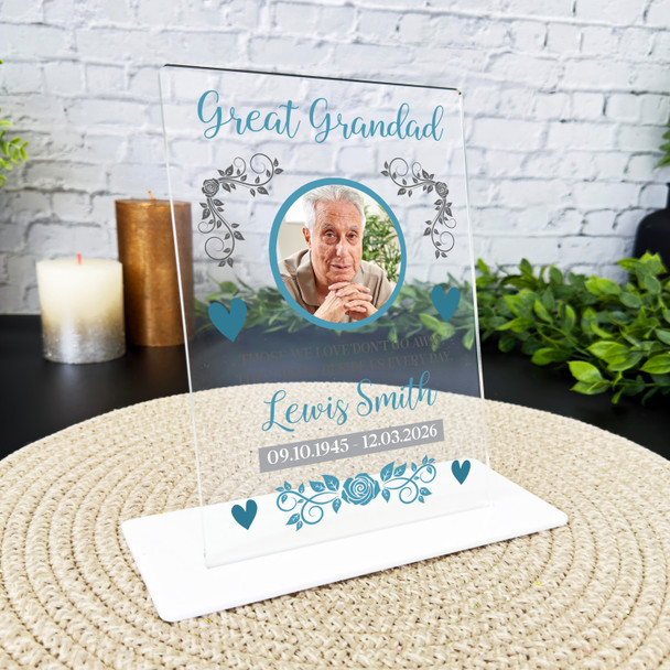 Great Grandad Memorial Keepsake Gift Blue Photo Rose Personalised Gift Plaque