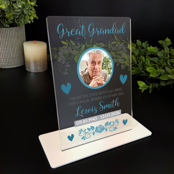 Great Grandad Memorial Keepsake Gift Blue Photo Rose Personalised Gift Plaque