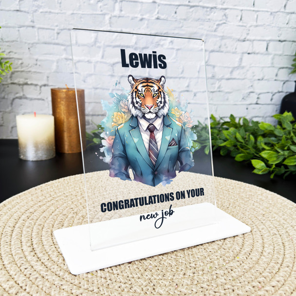 New Job Watercolour Tiger In Suit Gift Custom Personalised Gift Acrylic Plaque