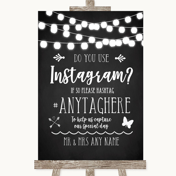Chalk Style Black & White Lights Instagram Photo Sharing Wedding Sign