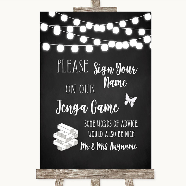 Chalk Style Black & White Lights Jenga Guest Book Personalised Wedding Sign