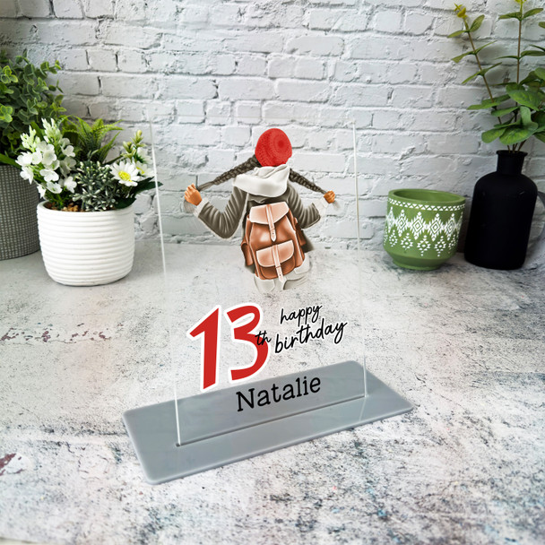 13th Birthday Gift Cute Girl With Ponytails Personalised Gift Acrylic Plaque