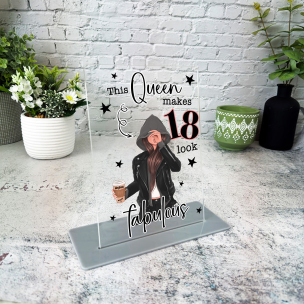 18th Birthday Gift Cool Dark Brown Hair Girl With Coffee Personalised Plaque 18th Birthday Gift Cool Dark Brown Hair Girl With Coffee Personalised Plaque