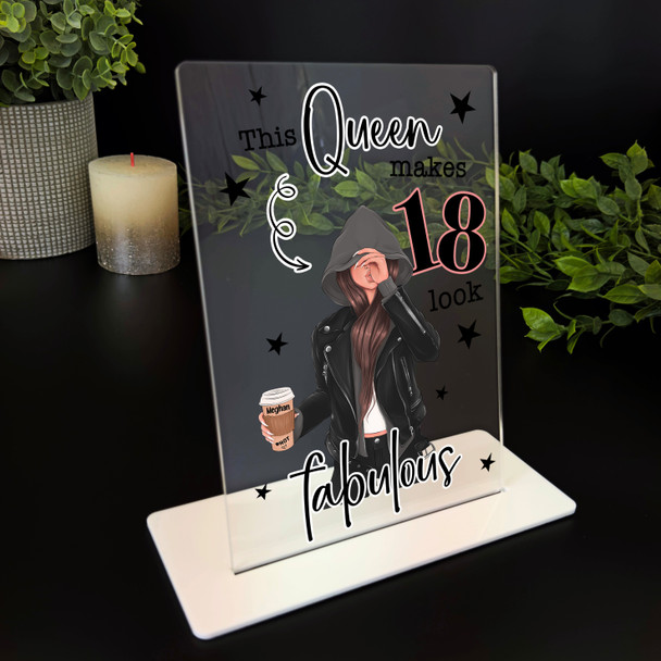 18th Birthday Gift Cool Dark Brown Hair Girl With Coffee Personalised Plaque 18th Birthday Gift Cool Dark Brown Hair Girl With Coffee Personalised Plaque