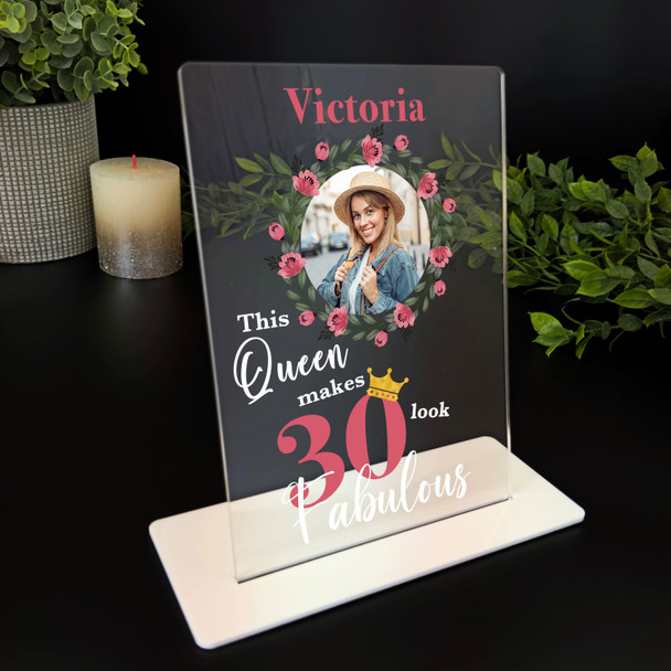 30th Birthday Gift Pink Floral Wreath Photo Personalised Gift Acrylic Plaque