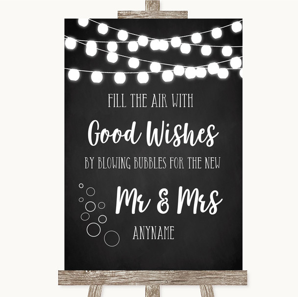 Chalk Style Black & White Lights Blow Bubbles Personalised Wedding Sign