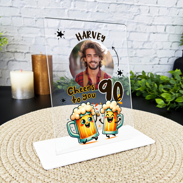 90th Birthday Gift Happy Beer Glasses Photo Personalised Gift Acrylic Plaque