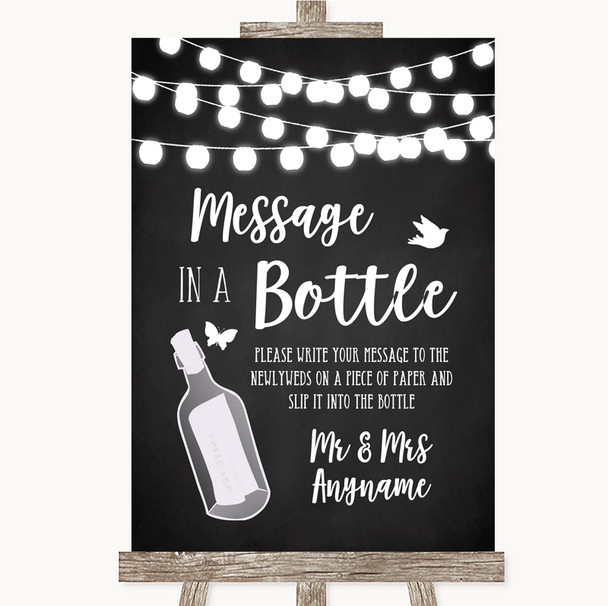 Chalk Style Black & White Lights Message In A Bottle Personalised Wedding Sign