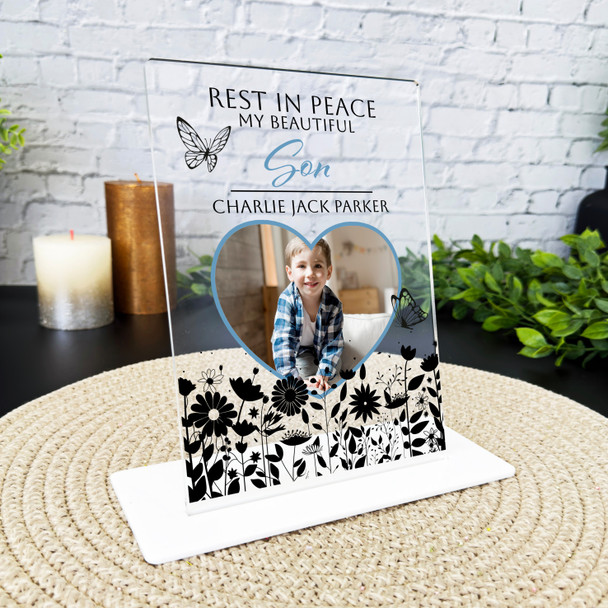 Son Black Floral Heart Photo Memorial Keepsake Gift Personalised Gift Plaque