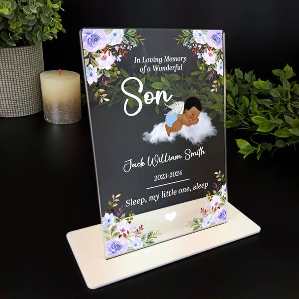 Son Dark Skin Curly Hair Sleep Baby Boy Memorial Keepsake Gift Custom Plaque