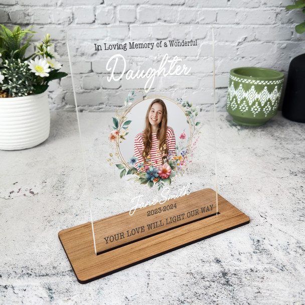 Daughter Floral Wreath Photo Memorial Keepsake Gift Personalised Gift Plaque