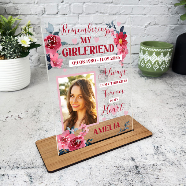 Girlfriend Female Red Flower Memorial Keepsake Gift Personalised Gift Plaque