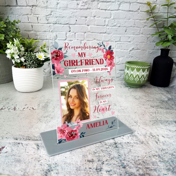 Girlfriend Female Red Flower Memorial Keepsake Gift Personalised Gift Plaque