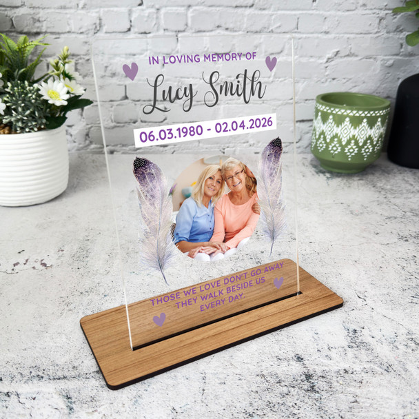 Memorial Keepsake Gift Purple Flower Photo Personalised Gift Acrylic Plaque