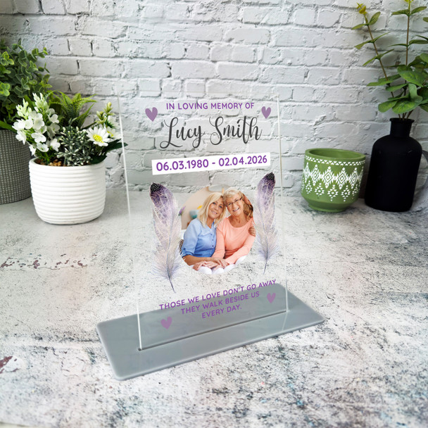 Memorial Keepsake Gift Purple Flower Photo Personalised Gift Acrylic Plaque