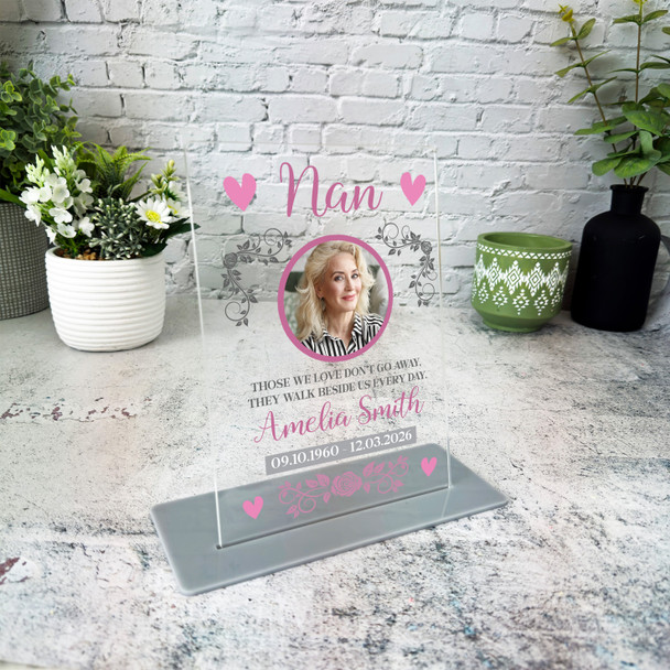 Nan Memorial Keepsake Gift Pink Photo Rose Personalised Gift Acrylic Plaque