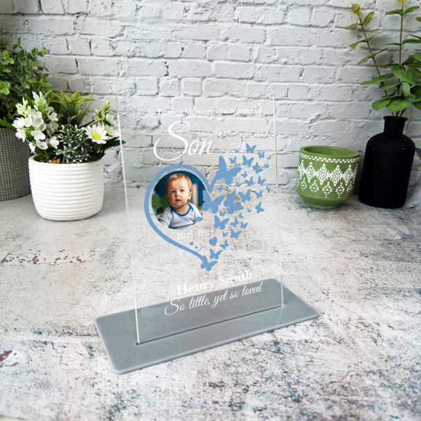 Son Heart Butterflies Photo Memorial Keepsake Gift Personalised Gift Plaque