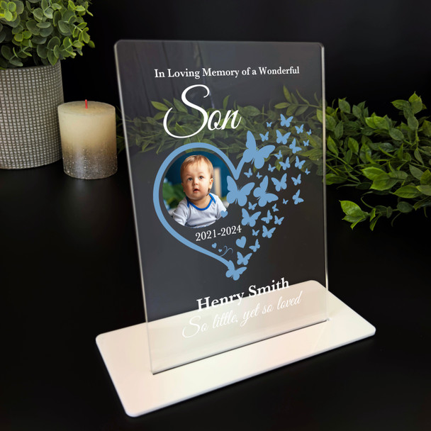 Son Heart Butterflies Photo Memorial Keepsake Gift Personalised Gift Plaque