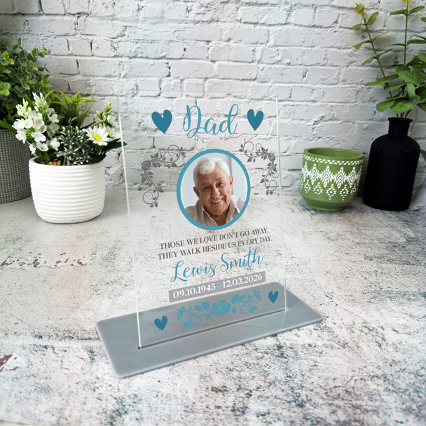 Dad Memorial Keepsake Gift Blue Photo Rose Personalised Gift Acrylic Plaque