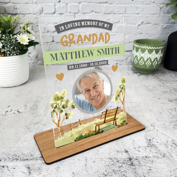 Grandad Memorial Keepsake Gift Bench Photo Personalised Gift Acrylic Plaque