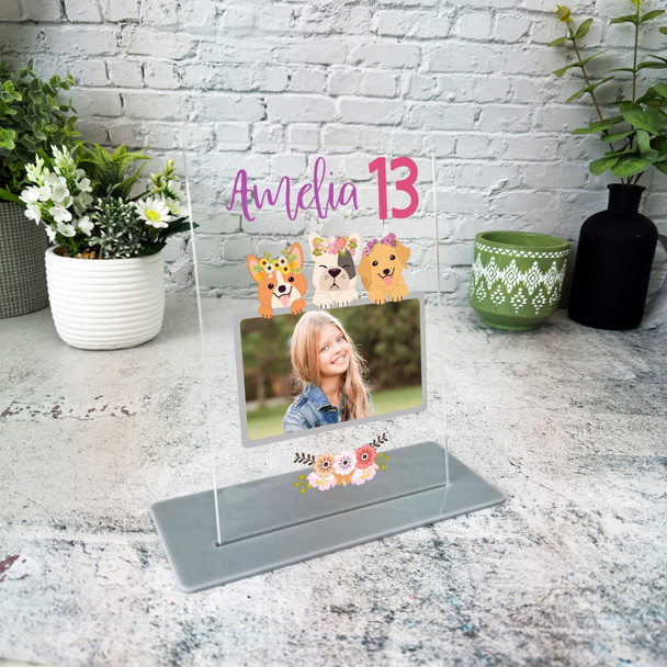 13th Birthday Gift For Girl Dog Animal Pink Photo Personalised Gift Plaque