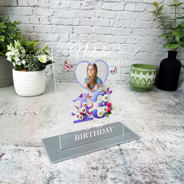 13th Birthday Gift Purple Butterflies Heart Photo Personalised Gift Plaque