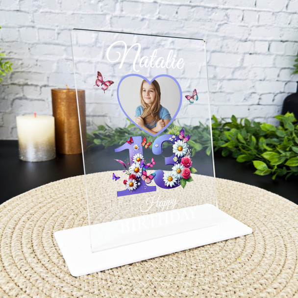 13th Birthday Gift Purple Butterflies Heart Photo Personalised Gift Plaque