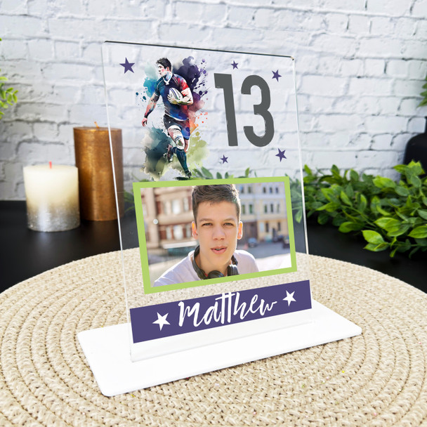 13th Birthday Gift Rugby Boy Photo Custom Personalised Gift Acrylic Plaque