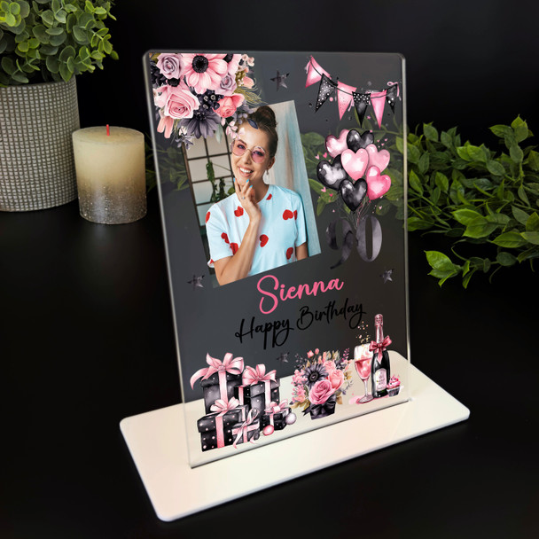 90th Birthday Gift For Her Champagne Photo Custom Personalised Gift Plaque
