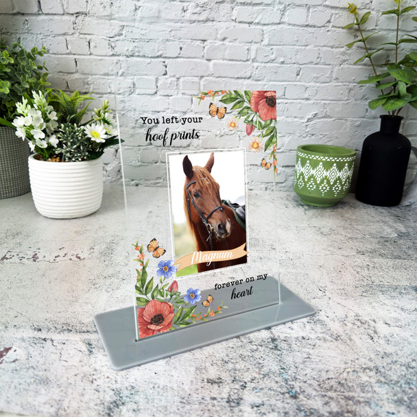 Horse Memorial Keepsake Gift Floral Photo Personalised Gift Acrylic Plaque