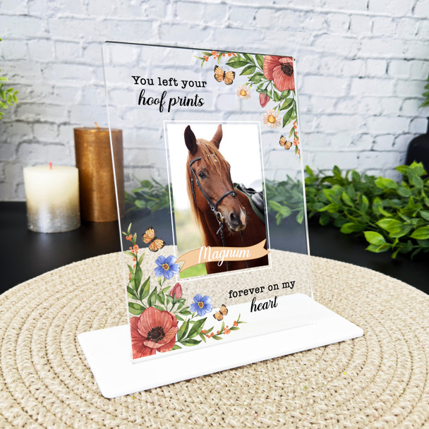 Horse Memorial Keepsake Gift Floral Photo Personalised Gift Acrylic Plaque